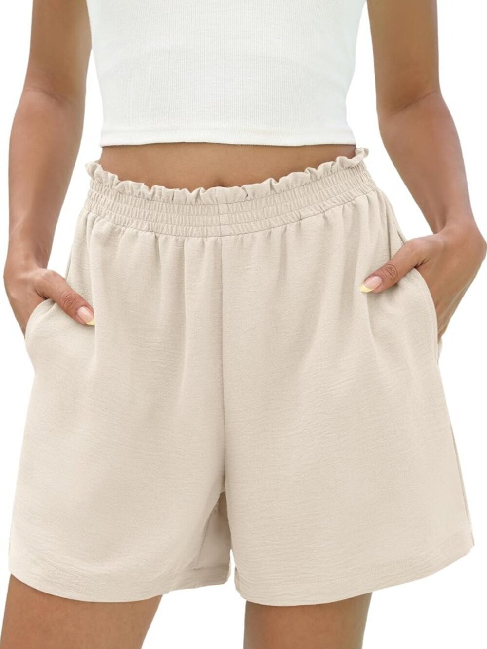 Women's 2026 Summer Casual Shorts with Pocket Elastic High Waisted Wide Leg Beac